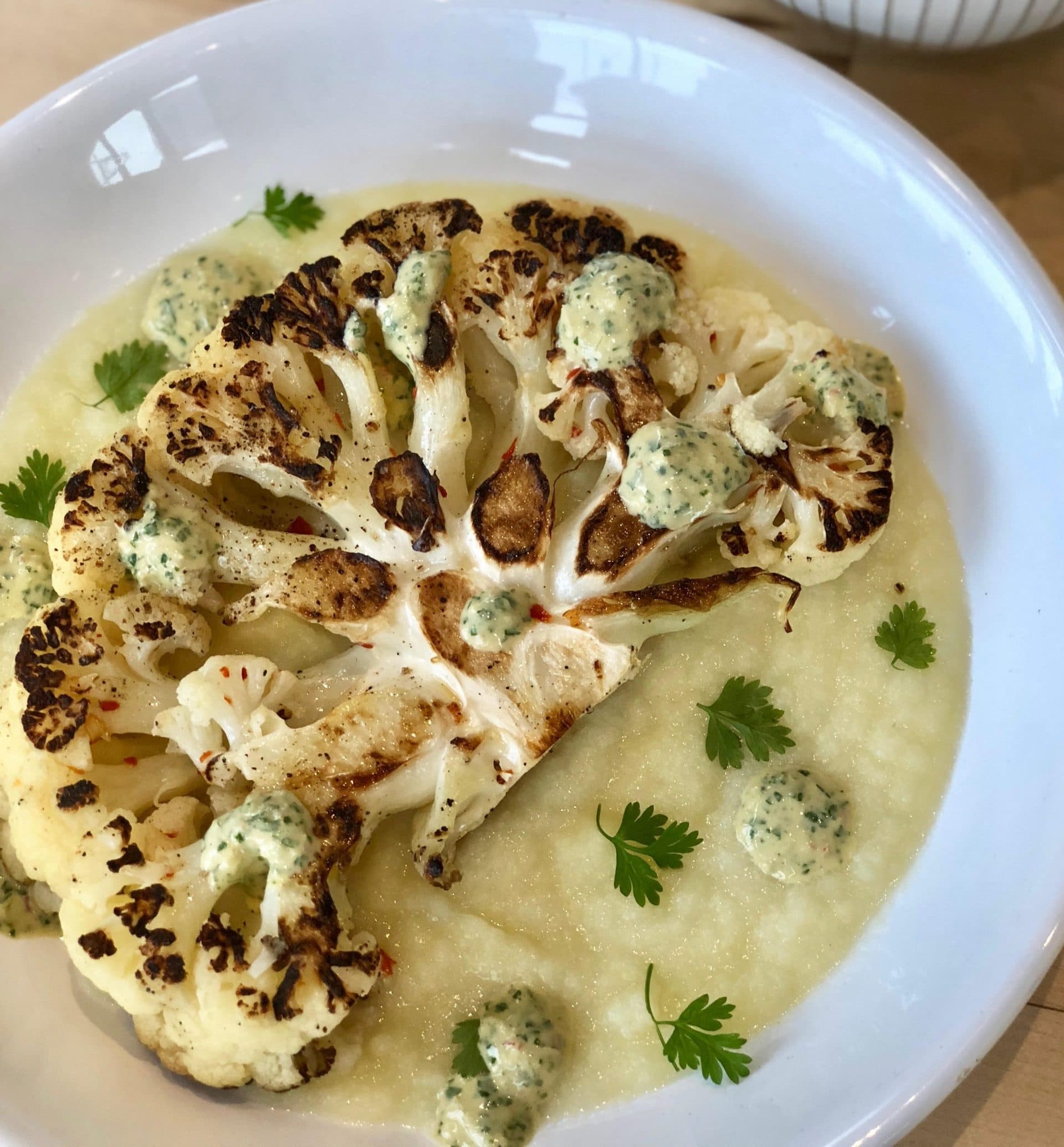 Hudson Table ROASTED CAULIFLOWER WITH GREEN TAHINI DRESSING